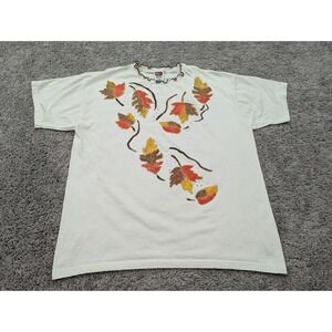 Vintage Fruit of the‎ Loom T Shirt Women's XL Lettuce Edge Neck Fall Leaves